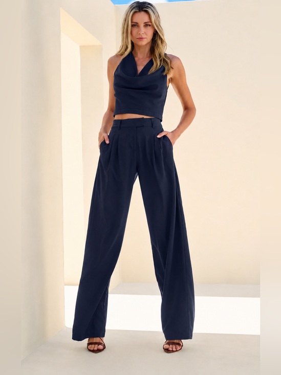VENUS Pants - Venus NWT Navy 2 Piece Suit Set Wide Leg Pants Chic Elegant Outfit | Size 4
